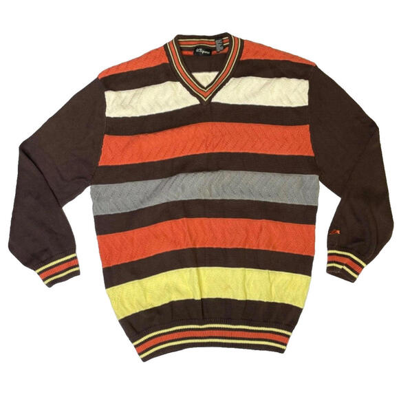 A. Tiziano Other - Vtg A Tiziano V-Neck Cotton Striped Colorblock Knit Sweater Mens XL Brown Orange